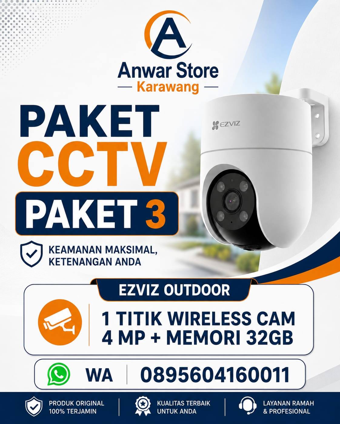 PAKET 3 CCTV WIRELESS CAM EZVIZ OUTDOOR 4MP 32GB