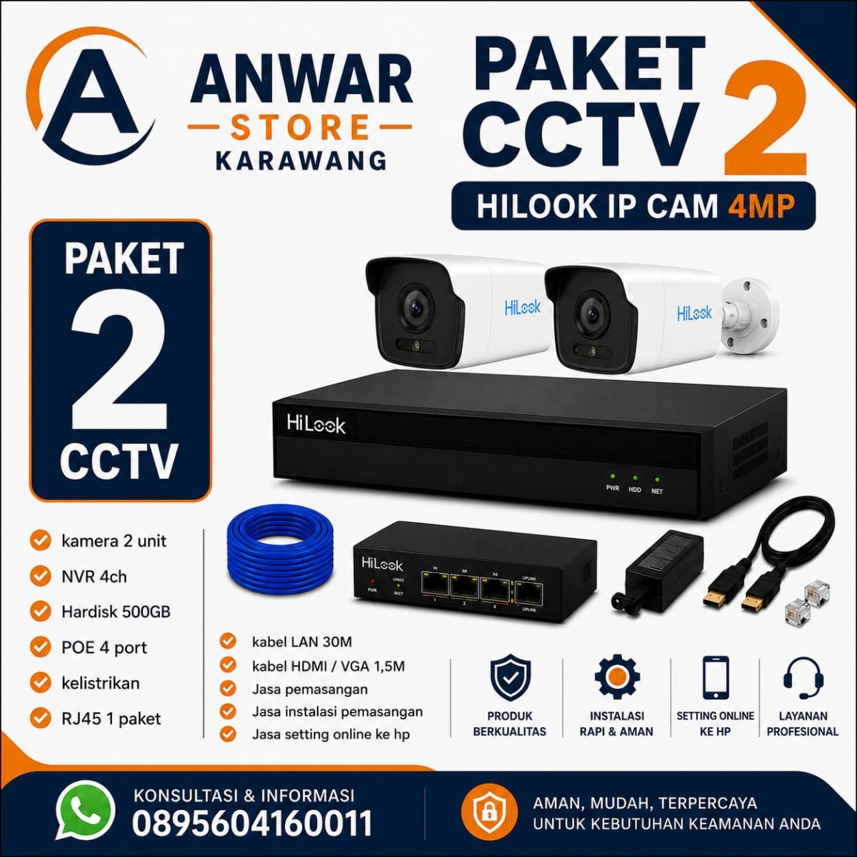 PAKET 2 CAM CCTV HILOOK IP CAM 4MP